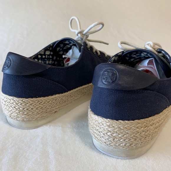 Tory Burch Canvas Platform Lace Up Espadrille Sz 9 - Picture 4 of 12